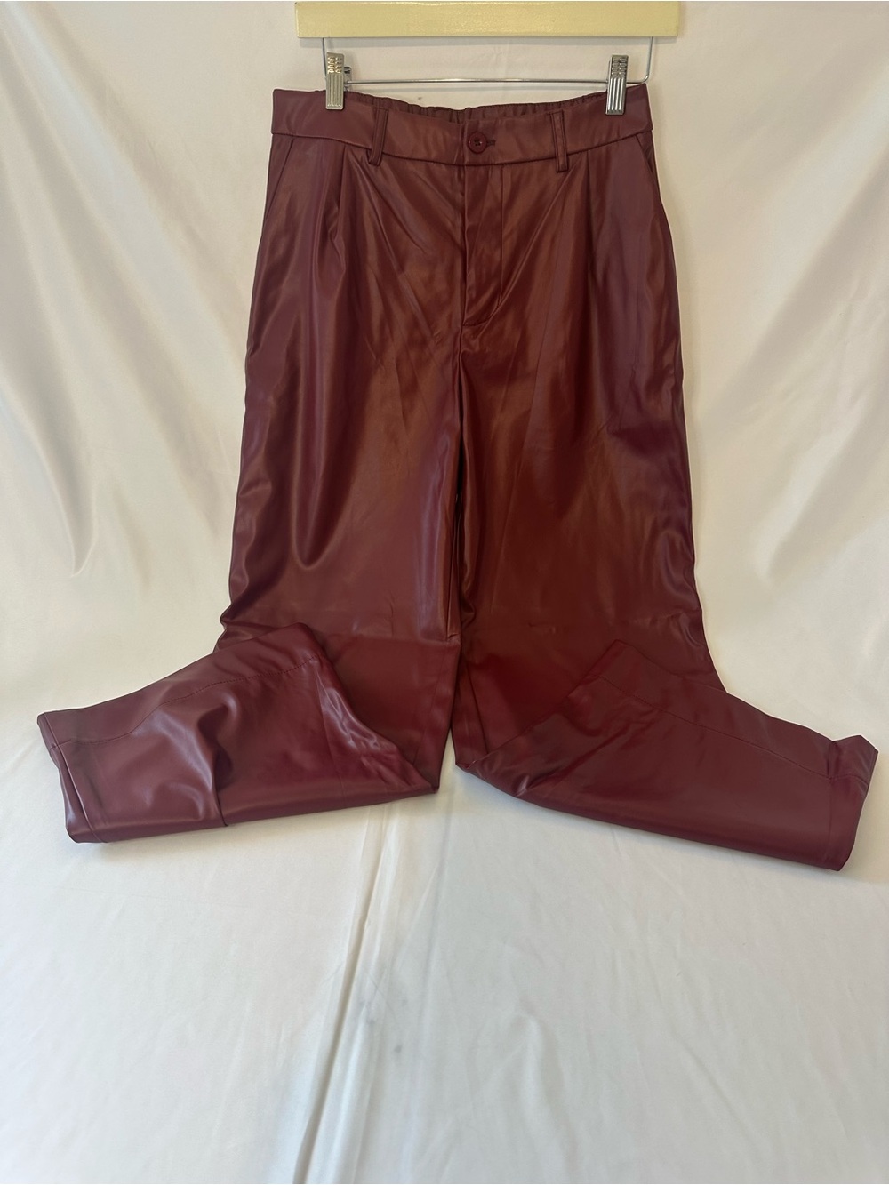 Wide-Leg Faux Leather Pants in Burgundy